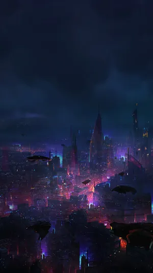 Dark Futuristic Cityscape Cyberpunk Iphone X Wallpaper