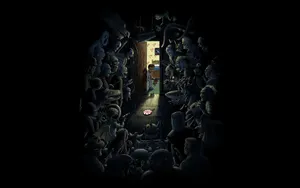 Dark Halloween Corridor Surroundedby Monsters Wallpaper