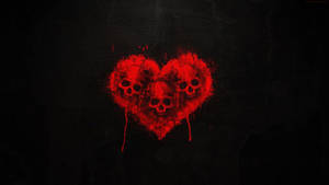 Dark Heart With Three Skulls Wallpaper
