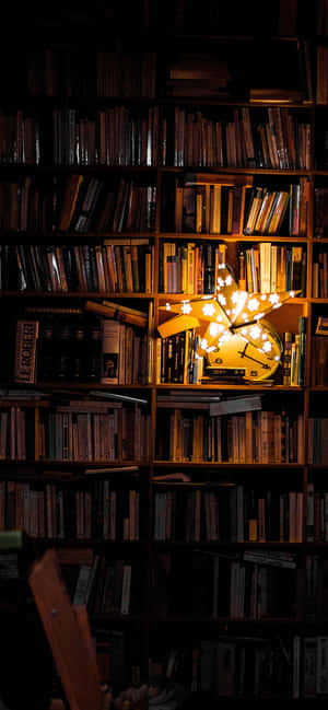 Dark Home Library Bookshelf Wallpaper