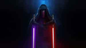 Dark Hooded Figure Dual Lightsabers4 K Wallpaper