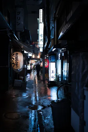 Dark Japanese Street Lights In Kyoto Japan Wallpaper