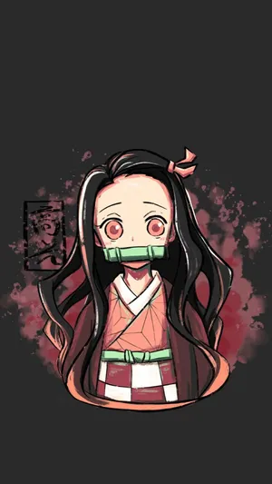 Dark Minimalist Cute Nezuko Kamado Digital Painting Wallpaper
