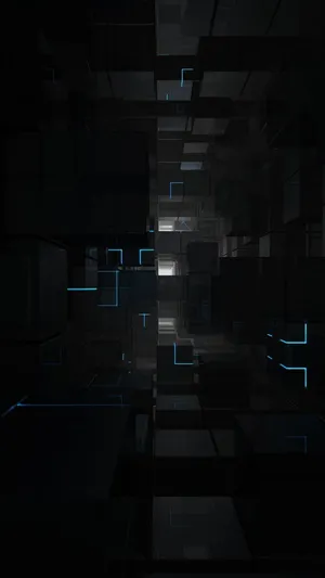 Dark Mode 3d Cubes With Blue Edges Wallpaper