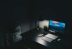 Dark Mode Home Office Setup Wallpaper