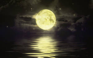 Dark Night And Bright Yellow Moon Wallpaper