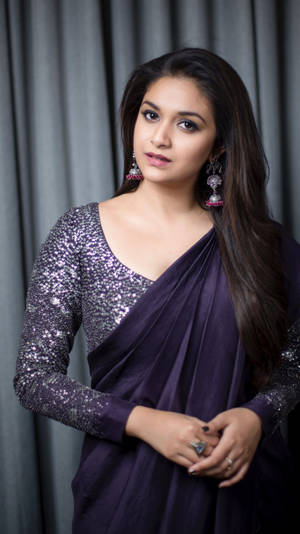 Dark Plum Keerthi Suresh Saree Wallpaper