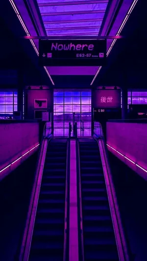 Dark Purple Aesthetic Anime Escalator Wallpaper