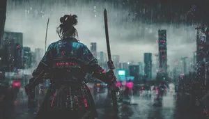 Dark Samurai Girl In The City Wallpaper