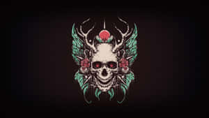 Dark Skullwith Antlersand Roses Aesthetic Wallpaper