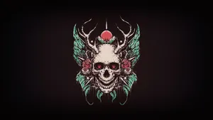 Dark Skullwith Antlersand Roses Aesthetic Wallpaper