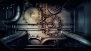 Dark Steampunk City Scene Wallpaper