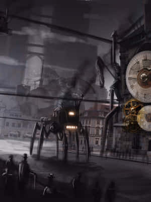 Dark Steampunk World With Gears And Clockworks Wallpaper