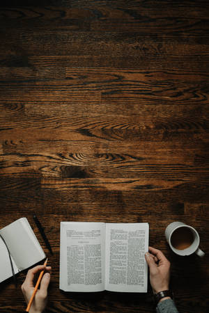 Dark Study Aesthetic Wooden Desk Wallpaper