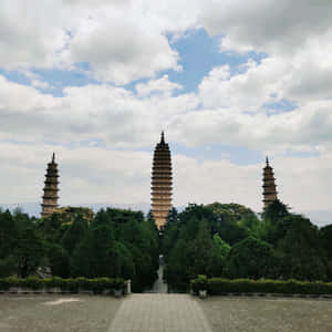 Dark Three Pagodas Wallpaper