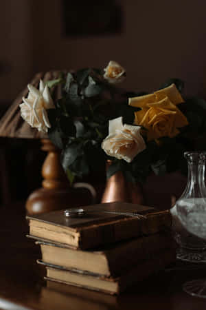 Dark Vintage Roses And Books.jpg Wallpaper