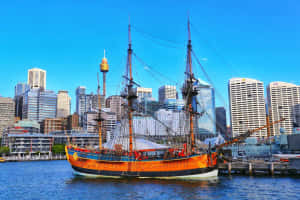 Darling Harbor Sydneywith Historic Ship Wallpaper