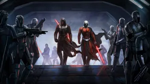 Darth Revan Leads His Droid Army Wallpaper