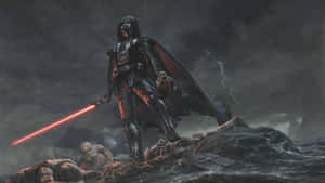 Darth Vader Standing Amongst Wreckage Ultra Wide Wallpaper