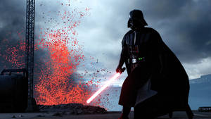 Darth Vader Taking A Stroll In A Terrain Of Fire And Fury. Wallpaper