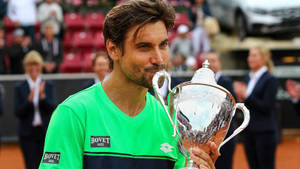 David Ferrer Kissing His Trophy Wallpaper