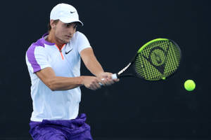 David Nalbandian Demonstrating A Double-handed Stroke In A Tennis Match Wallpaper