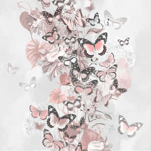Dazzling Display Of Pink Rose Gold Butterflies Wallpaper