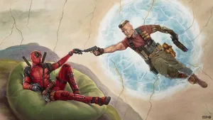 Deadpool And Cable In An Epic Battle Wallpaper
