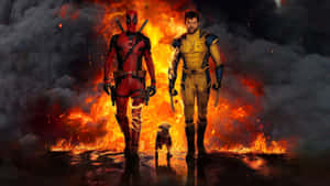 Deadpool And Dogpool Fire Walk Wallpaper