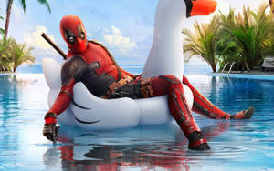 Deadpool On A Balloon Swan Wallpaper