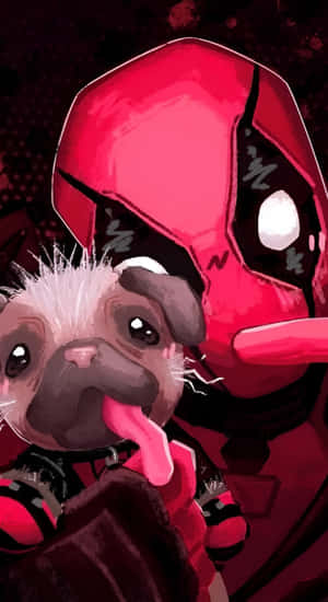 Deadpool With Cute Dog Wallpaper