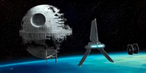 Death Starand Imperial Shuttle Over Planet Wallpaper