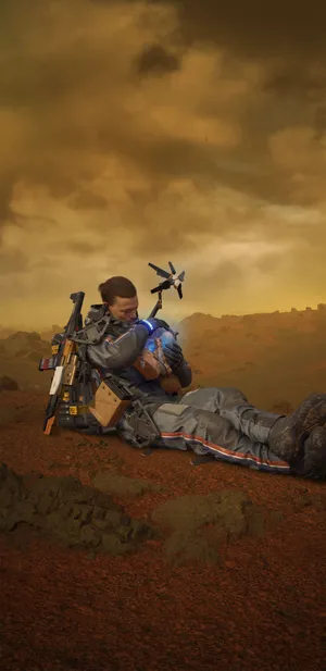 Death Stranding Sam Petting Bb Iphone Wallpaper