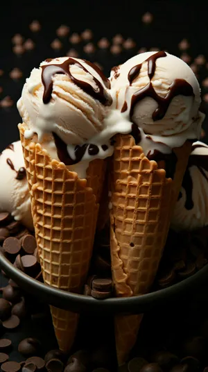 Decadent Chocolate Drizzled Ice Cream Cones Wallpaper