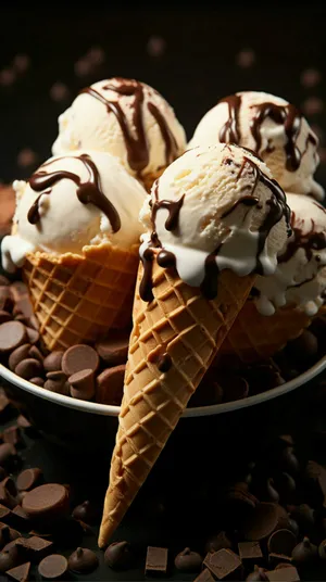 Decadent Chocolate Drizzled Ice Cream Cones Wallpaper