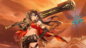 Dehya Warrior Under Desert Sun Wallpaper