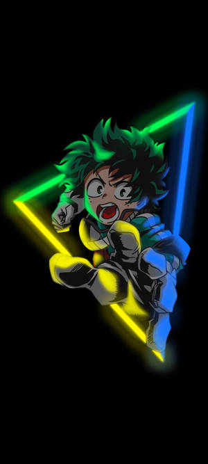 Deku Adopts An Adorable Neon Vibe Against A Triangular Backdrop. Wallpaper