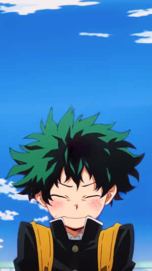 Deku Blushing Against Blue Sky Wallpaper