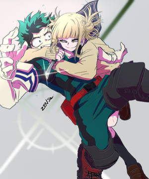 Deku Embraced By Toga Wallpaper