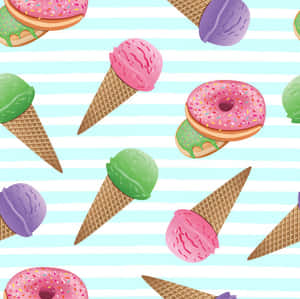 Delectable Ice Cream Adorned With Cheerful Donuts Wallpaper