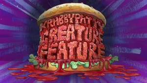 Delectable Krabby Patty On A Wooden Table Wallpaper