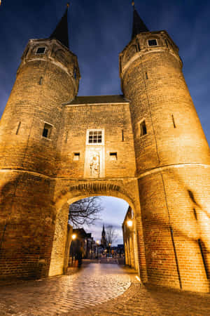 Delft Historic Eastern Gate Twilight Wallpaper