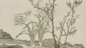 Delicate Chinese Watercolor Flora Wallpaper