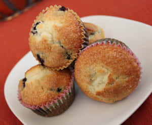 Delicious And Freshly Baked Blueberry Muffins Wallpaper