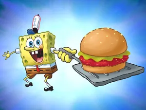 Delicious And Succulent Krabby Patty Freshly Prepared On The Grill Wallpaper