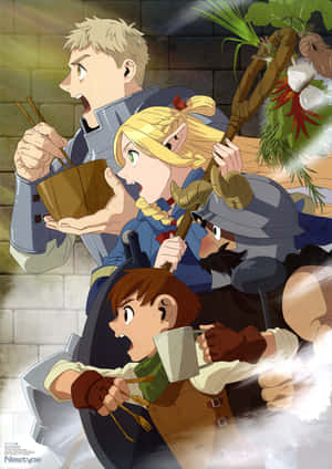 Delicious In Dungeon Adventurers Eating Wallpaper