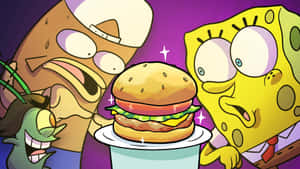 Delicious Krabby Patty On The Counter At The Krusty Krab Wallpaper