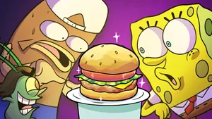 Delicious Krabby Patty On The Counter At The Krusty Krab Wallpaper