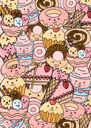 Delicious Overload - Cute Dessert With Colorful Toppings And Sauce Wallpaper
