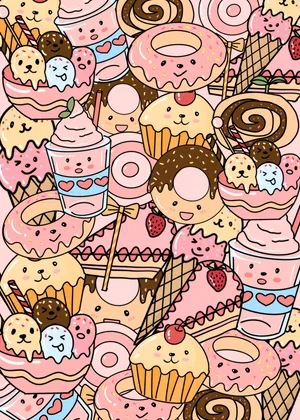 Delicious Overload - Cute Dessert With Colorful Toppings And Sauce Wallpaper